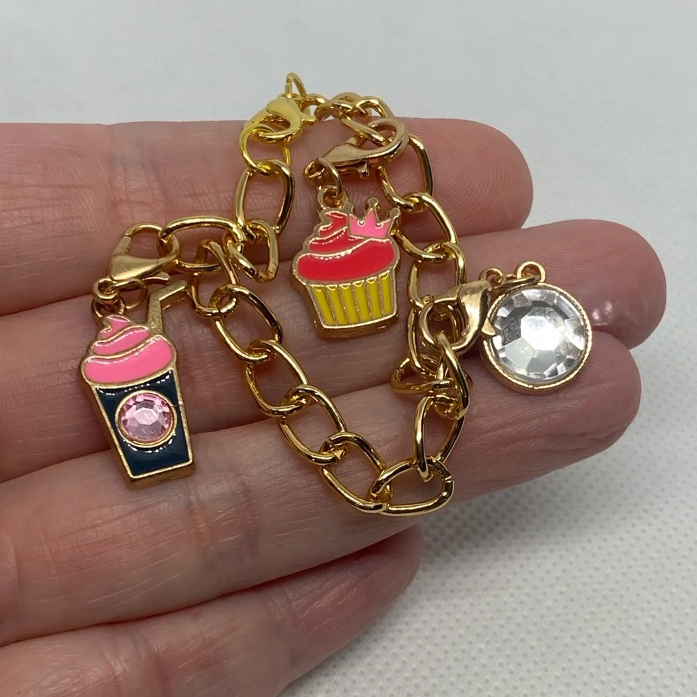 Girls Set Of Gold & Pearl Stretch Bracelets and Charm Bracelet - Picture 3 of 3